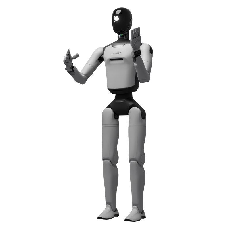 AGIBOT A3 Ultra humanoid robot standing with its hands raised
